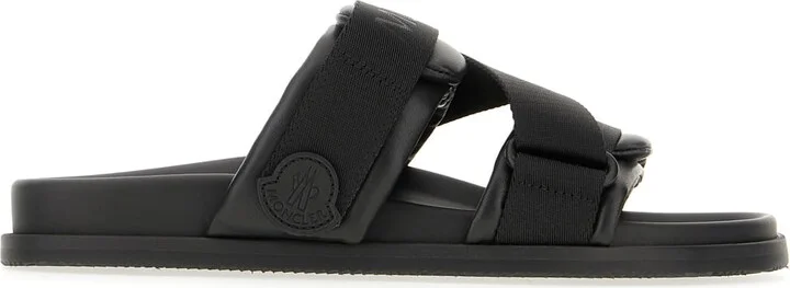 Black Leather And Fabric Sandals
