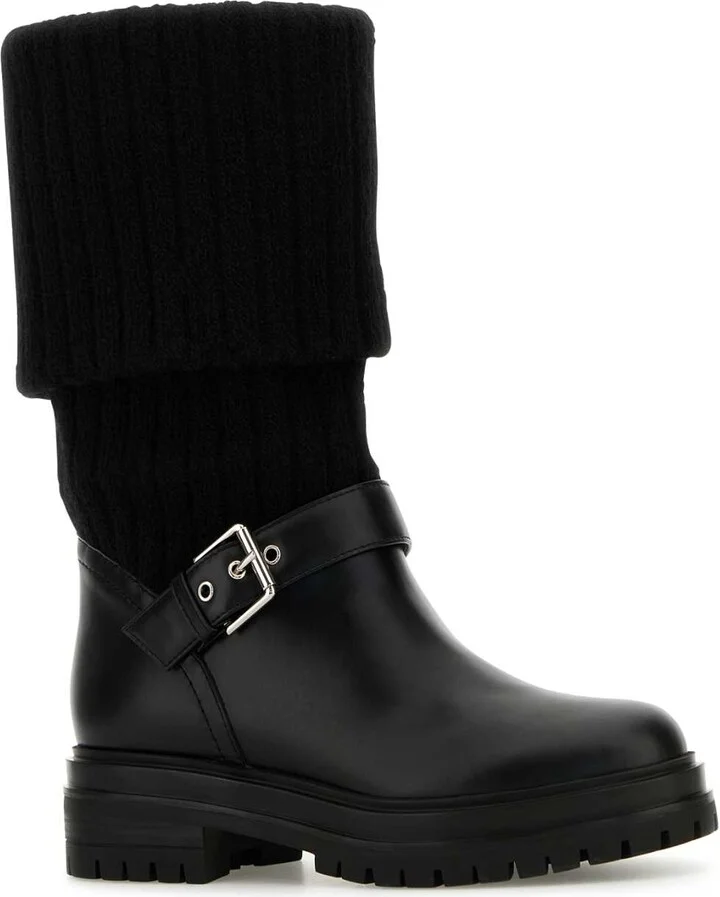 Black Leather And Fabric Thurso Boots - Image 2