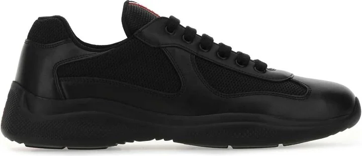Black Leather And Tech Fabric Sneakers