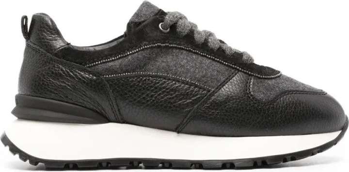 Black Leather And Wool Trainers