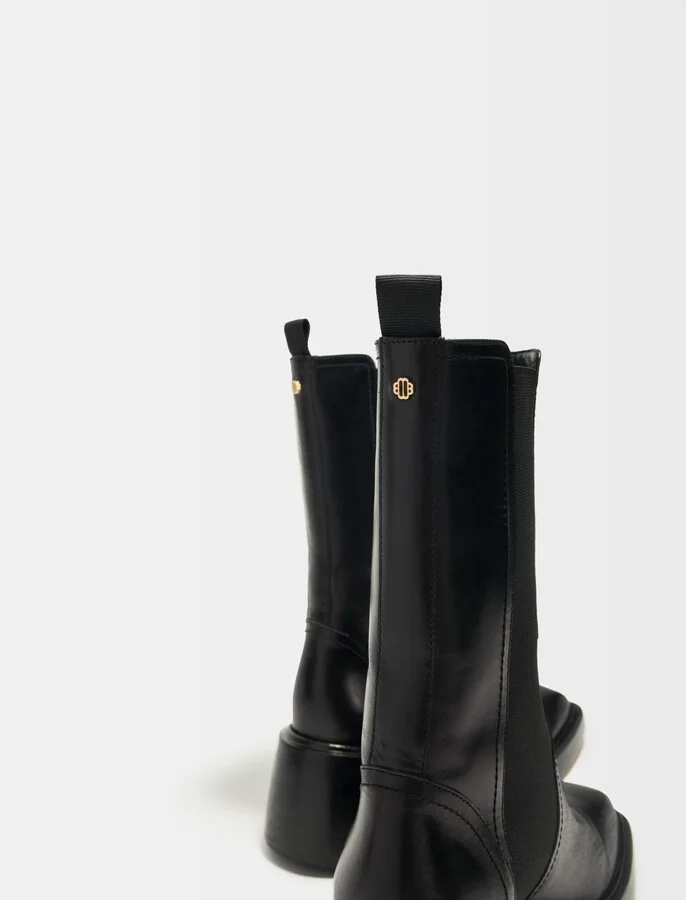 Black leather ankle boots and square toe - Image 2