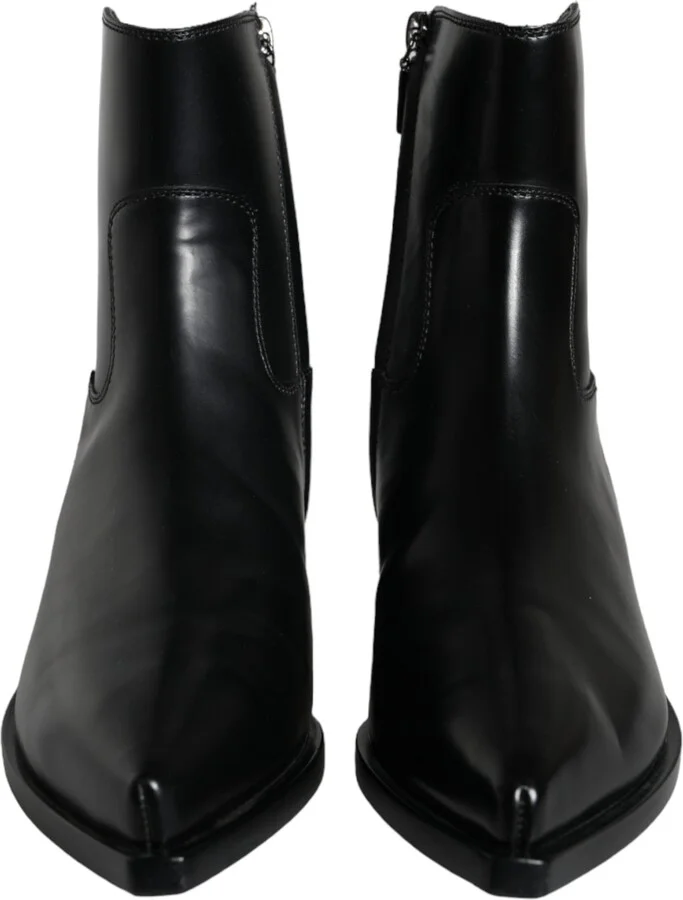 Black Leather Ankle Boots Booties Women's Shoes - Image 2