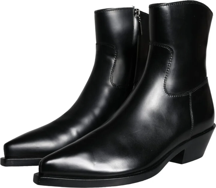 Black Leather Ankle Boots Booties Women's Shoes - Image 3