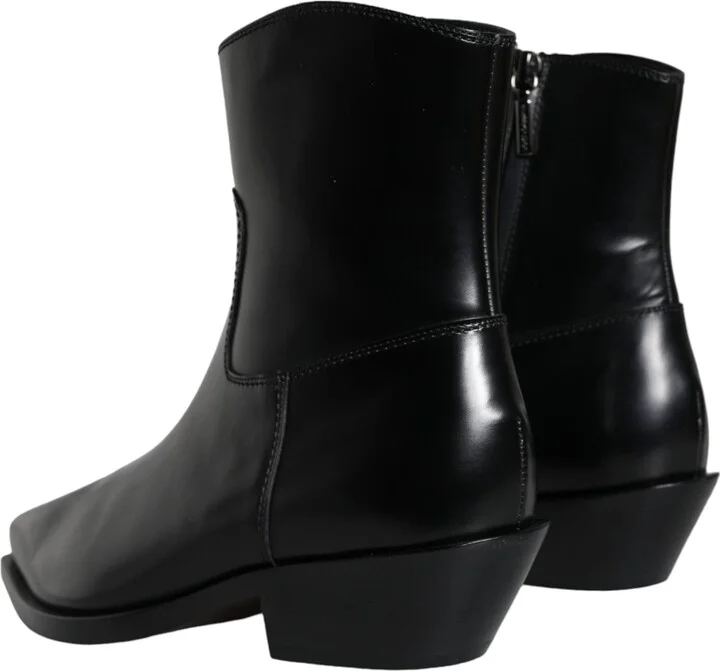 Black Leather Ankle Boots Booties Women's Shoes - Image 4