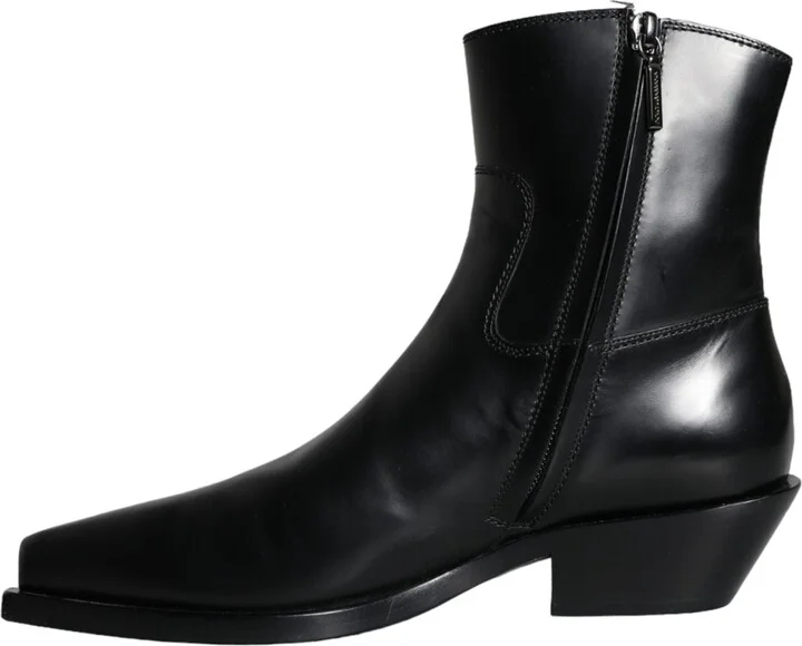 Black Leather Ankle Boots Booties Women's Shoes - Image 5