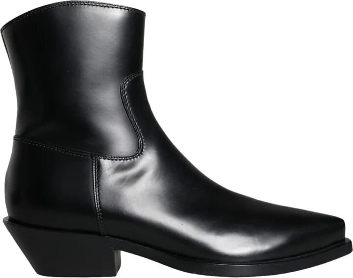 Black Leather Ankle Boots Booties Women's Shoes