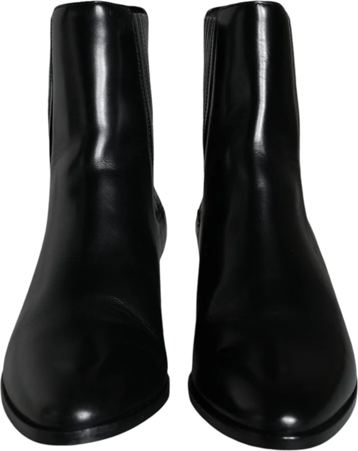 Black Leather Ankle Boots Booties Women's Shoes (Pre-Owned) - Image 2
