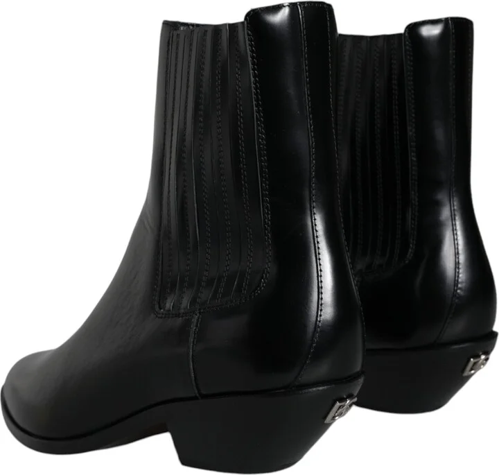 Black Leather Ankle Boots Booties Women's Shoes (Pre-Owned) - Image 4