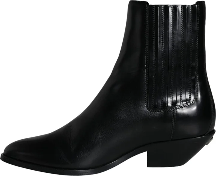 Black Leather Ankle Boots Booties Women's Shoes (Pre-Owned) - Image 5