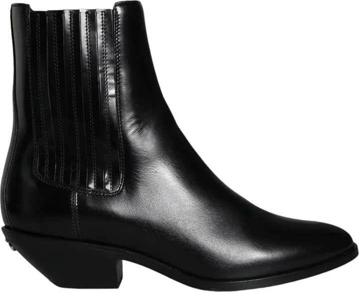 Black Leather Ankle Boots Booties Women's Shoes (Pre-Owned)