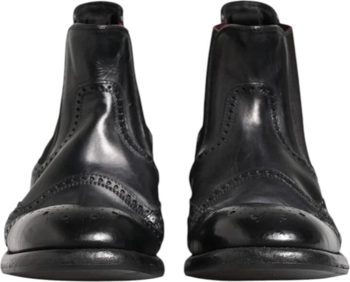 Black Leather Ankle Boots Slip On Men's Shoes - Image 2