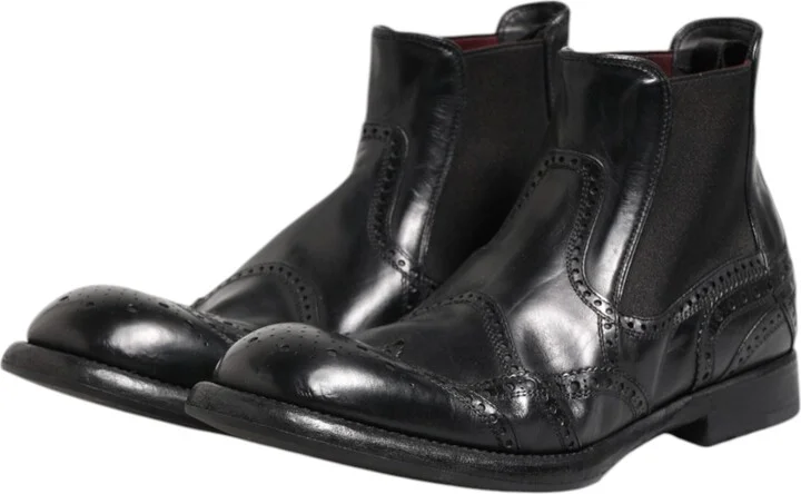 Black Leather Ankle Boots Slip On Men's Shoes - Image 4