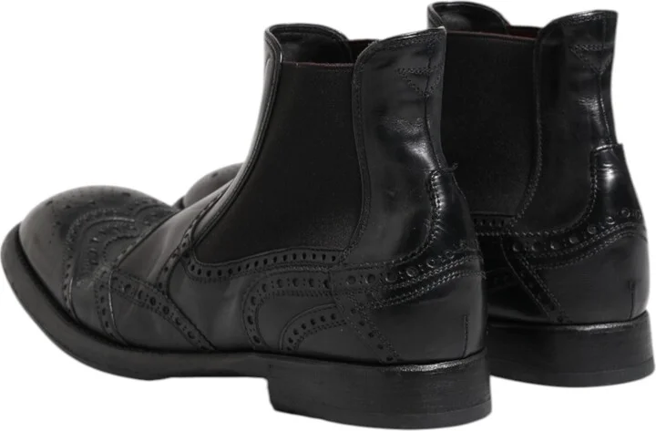 Black Leather Ankle Boots Slip On Men's Shoes - Image 5
