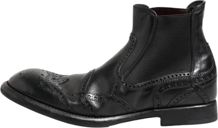 Black Leather Ankle Boots Slip On Men's Shoes - Image 6