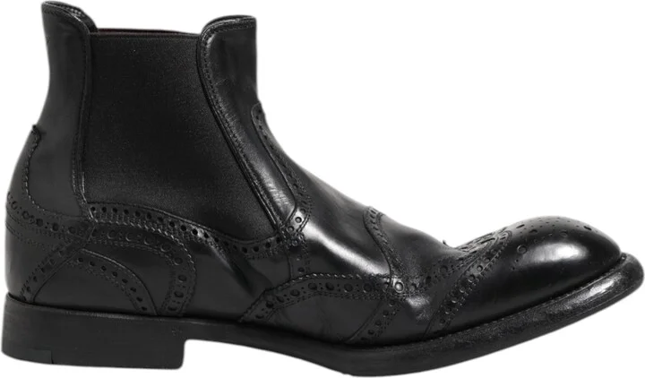 Black Leather Ankle Boots Slip On Men's Shoes