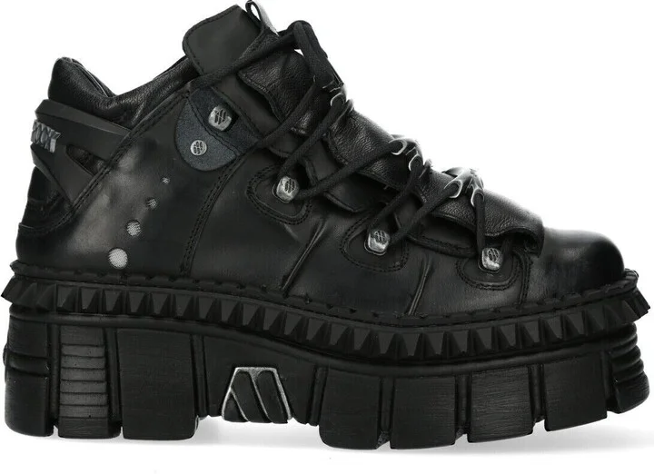 Black Leather Ankle Goth Boots-WALL106-S13
