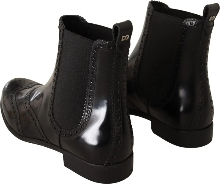 Black Leather Ankle High Flat Boots Women's Shoes - Image 3