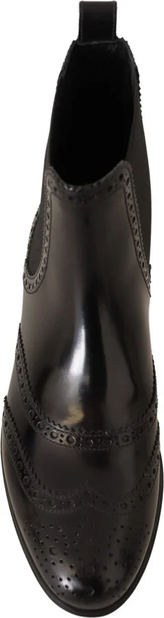 Black Leather Ankle High Flat Boots Women's Shoes - Image 5