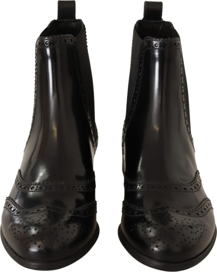 Black Leather Ankle High Flat Boots Women's Shoes - Image 6