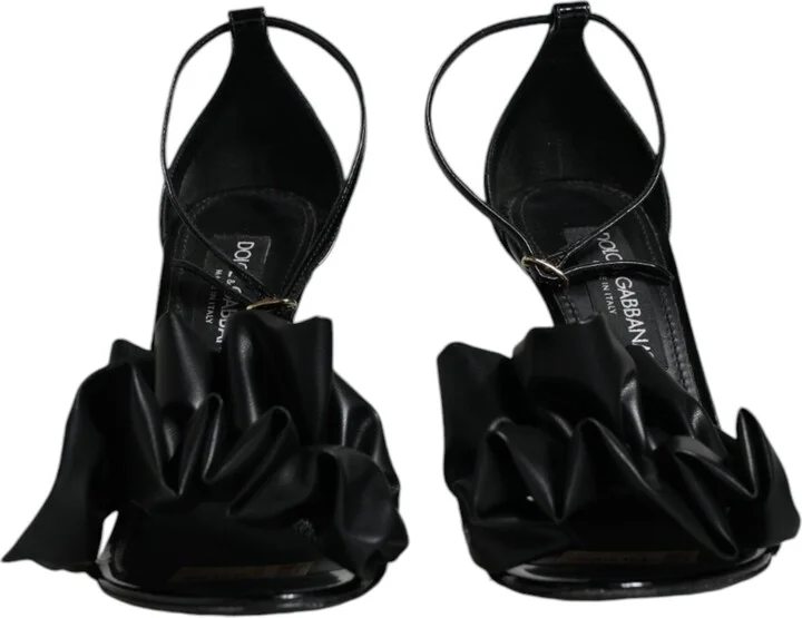 Black Leather Ankle Strap Heel Sandals Women's Shoes (Pre-Owned) - Image 2