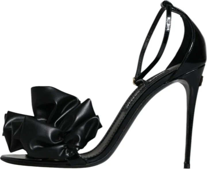 Black Leather Ankle Strap Heel Sandals Women's Shoes (Pre-Owned) - Image 5