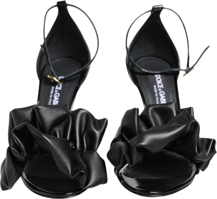 Black Leather Ankle Strap Heel Sandals Women's Shoes (Pre-Owned) - Image 2