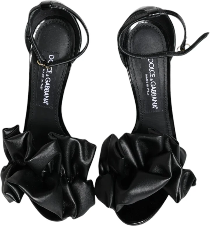 Black Leather Ankle Strap Heel Sandals Women's Shoes (Pre-Owned) - Image 3