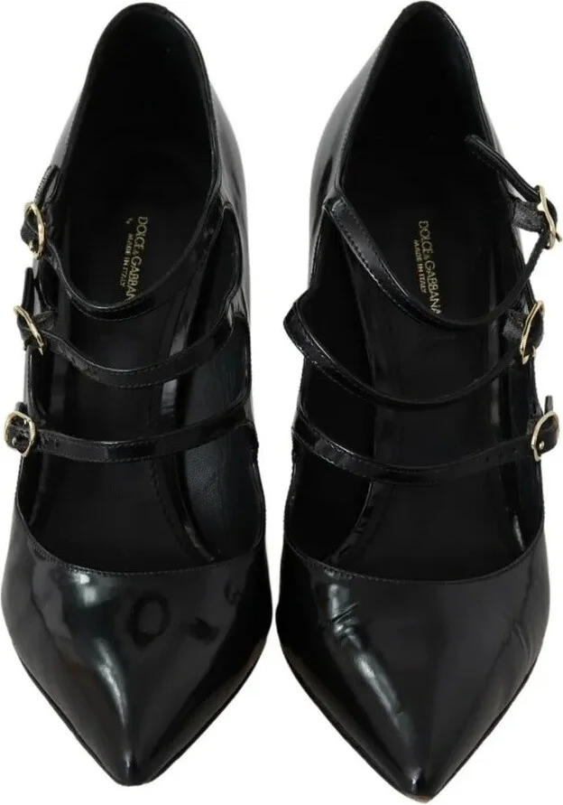 Black Leather Ankle Strap Heels Pumps Women's Shoes (Pre-Owned) - Image 2