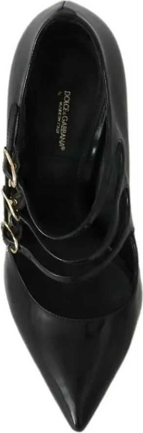 Black Leather Ankle Strap Heels Pumps Women's Shoes (Pre-Owned) - Image 4