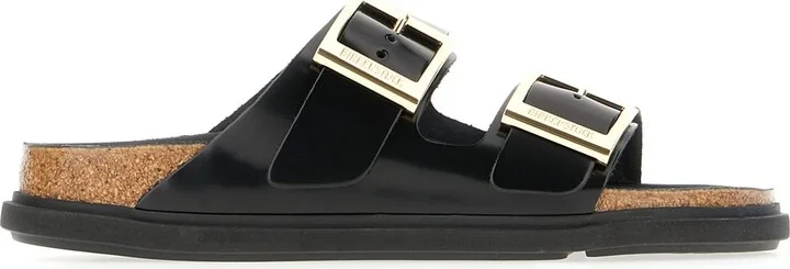 Black Leather Arizona Droplet Sandals