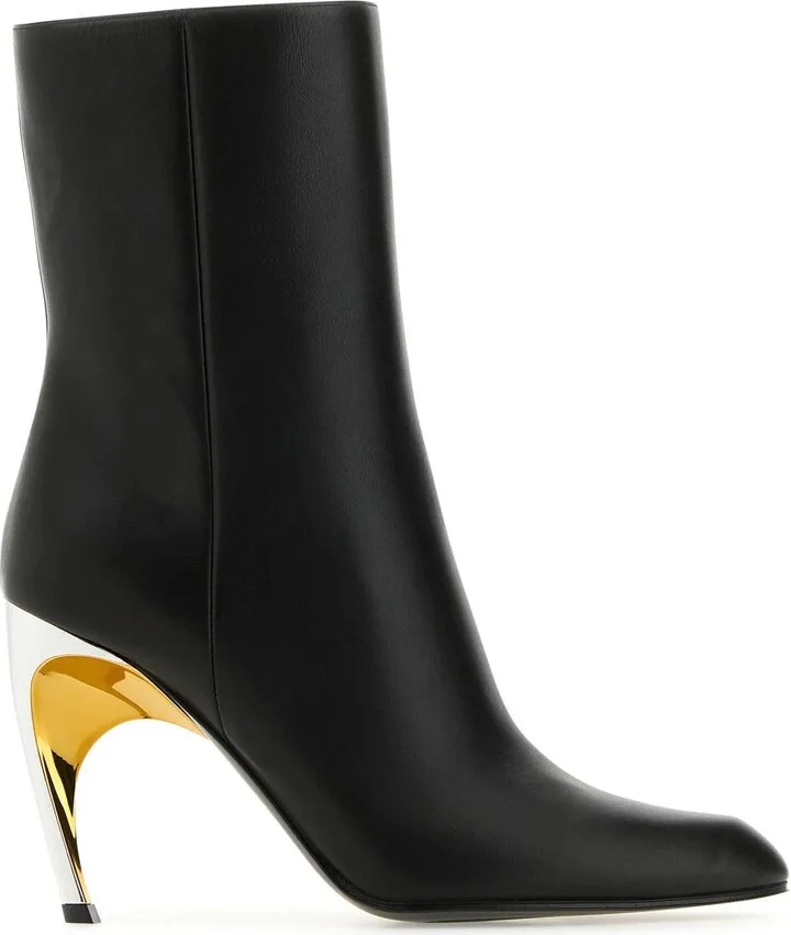 Black Leather Armadillo Ankle Boots
