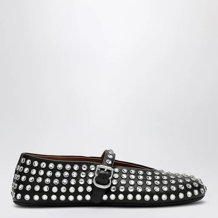 Black leather ballerina with crystals