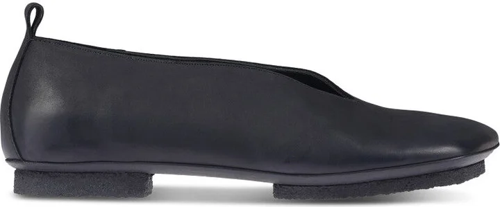 Black Leather Ballet Flats With Textured Sole