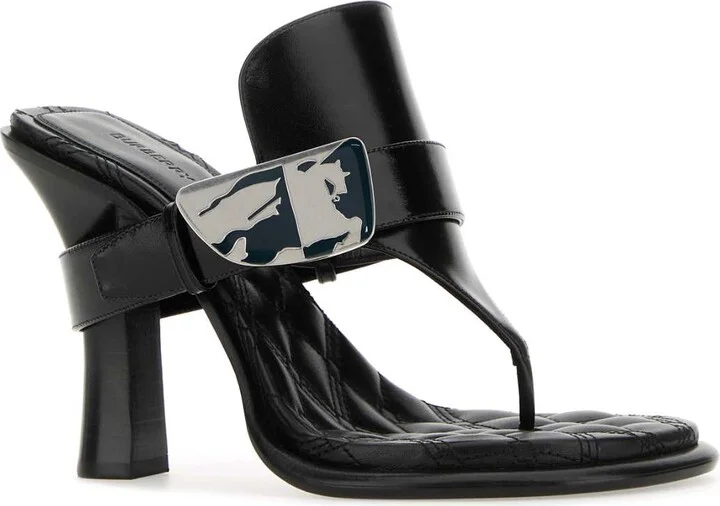 Black Leather Bay Thong Mules - Image 2