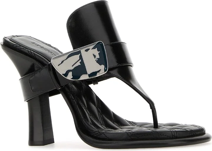 Black Leather Bay Thong Mules - Image 2