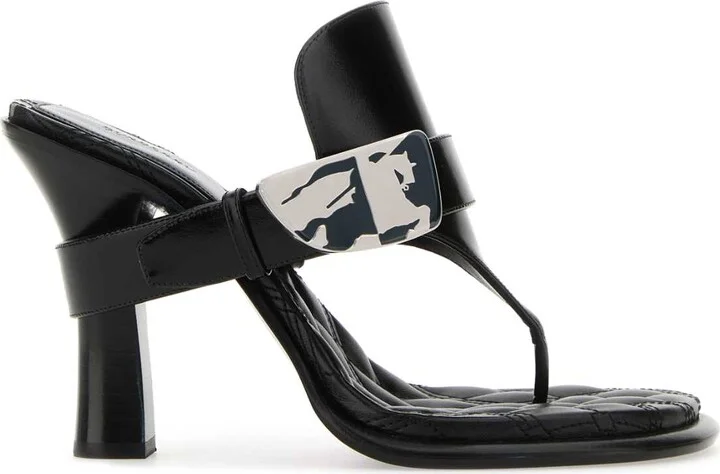 Black Leather Bay Thong Mules
