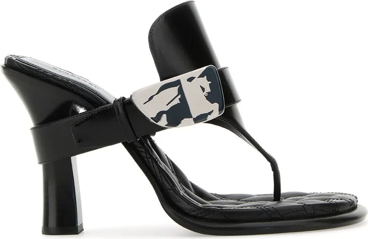 Black Leather Bay Thong Mules