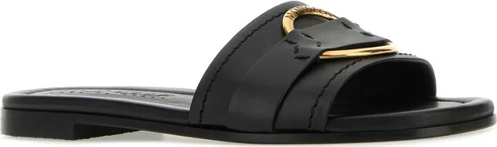 Black Leather Bell Slippers - Image 2
