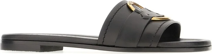 Black Leather Bell Slippers - Image 2
