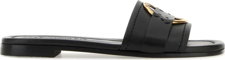 Black Leather Bell Slippers