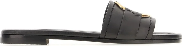 Black Leather Bell Slippers