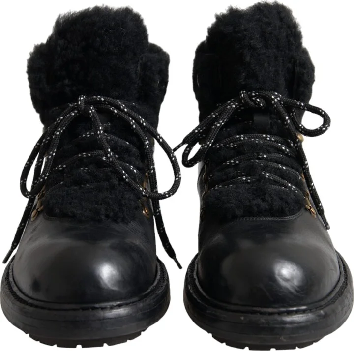 Black Leather Bernini Shearling Boots Men's Shoes - Image 2