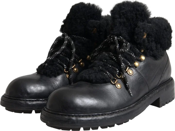 Black Leather Bernini Shearling Boots Men's Shoes - Image 3