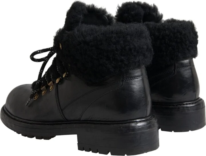 Black Leather Bernini Shearling Boots Men's Shoes - Image 4