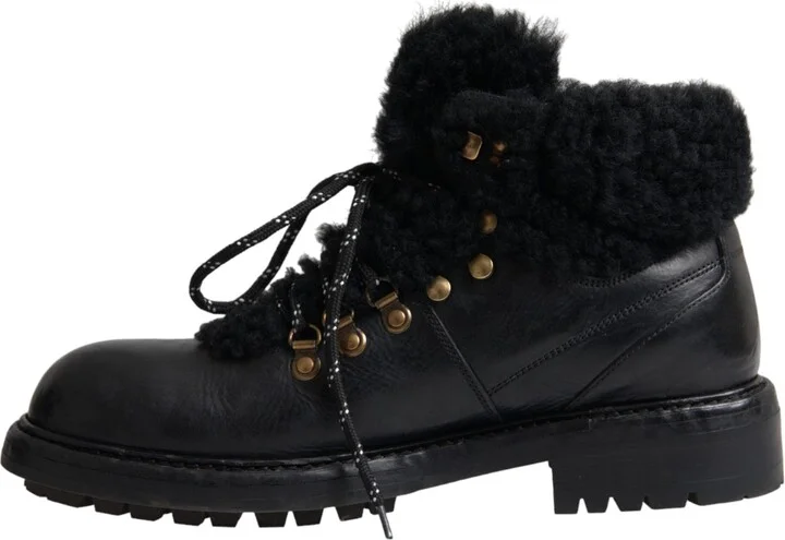 Black Leather Bernini Shearling Boots Men's Shoes - Image 5