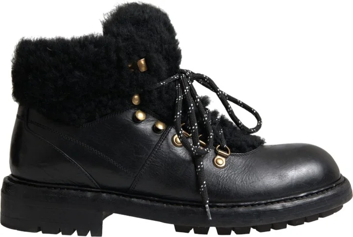 Black Leather Bernini Shearling Boots Men's Shoes