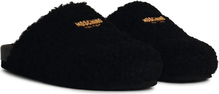 Black Leather Blend Slippers - Image 2
