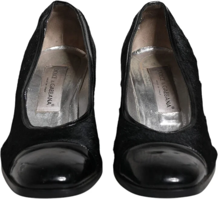 Black Leather Block Heels Pumps Women's Shoes (Pre-Owned) - Image 2