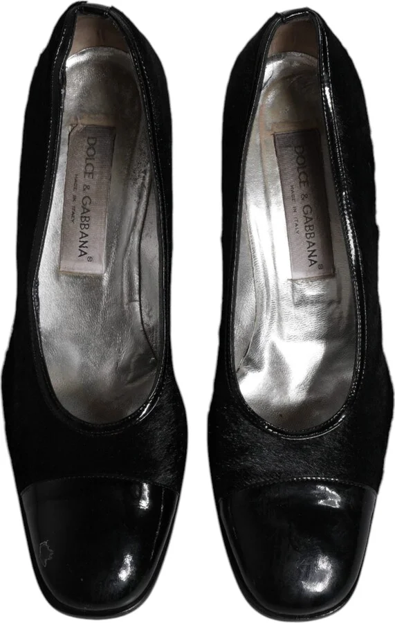 Black Leather Block Heels Pumps Women's Shoes (Pre-Owned) - Image 3