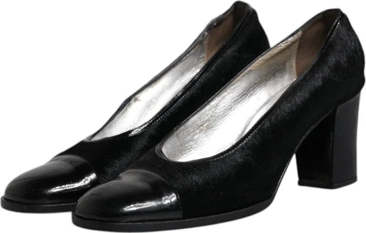 Black Leather Block Heels Pumps Women's Shoes (Pre-Owned) - Image 4